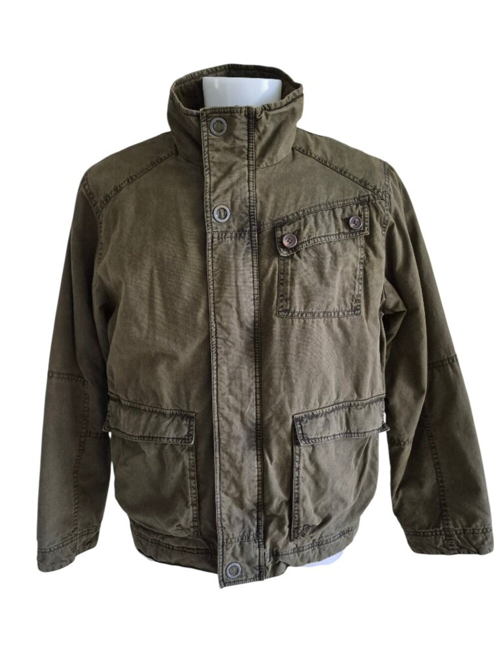 SONOMA Military Dark Olive Green Khaki Chore Coat Field Jacket Quilted Interior